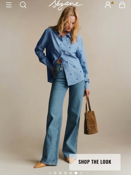 Sézane Chambray with Embrodiered Navy Heart Tomboy Shirt - Picture 2 of 6